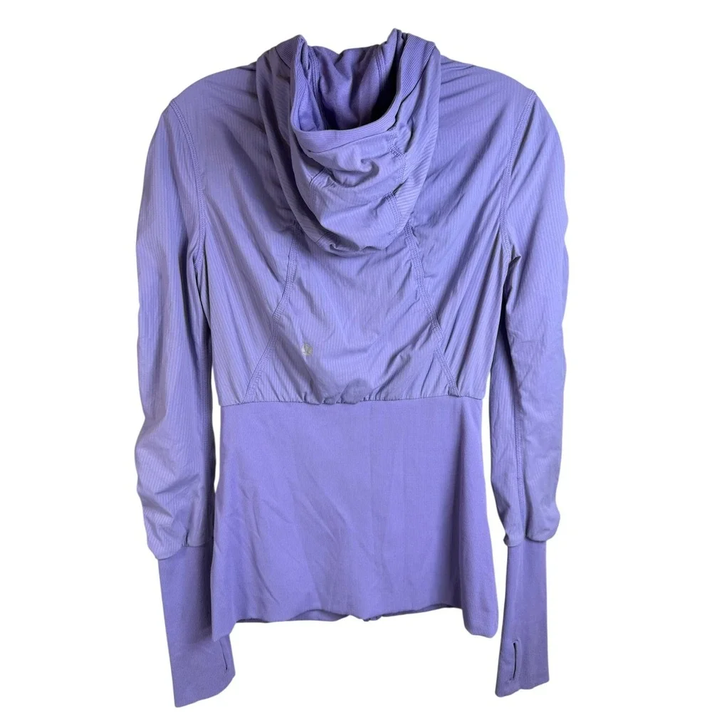 Lululemon Jacket Womens 6 Purple Hooded‎ Full Zip Thumbholes Ruched Pockets Yoga
